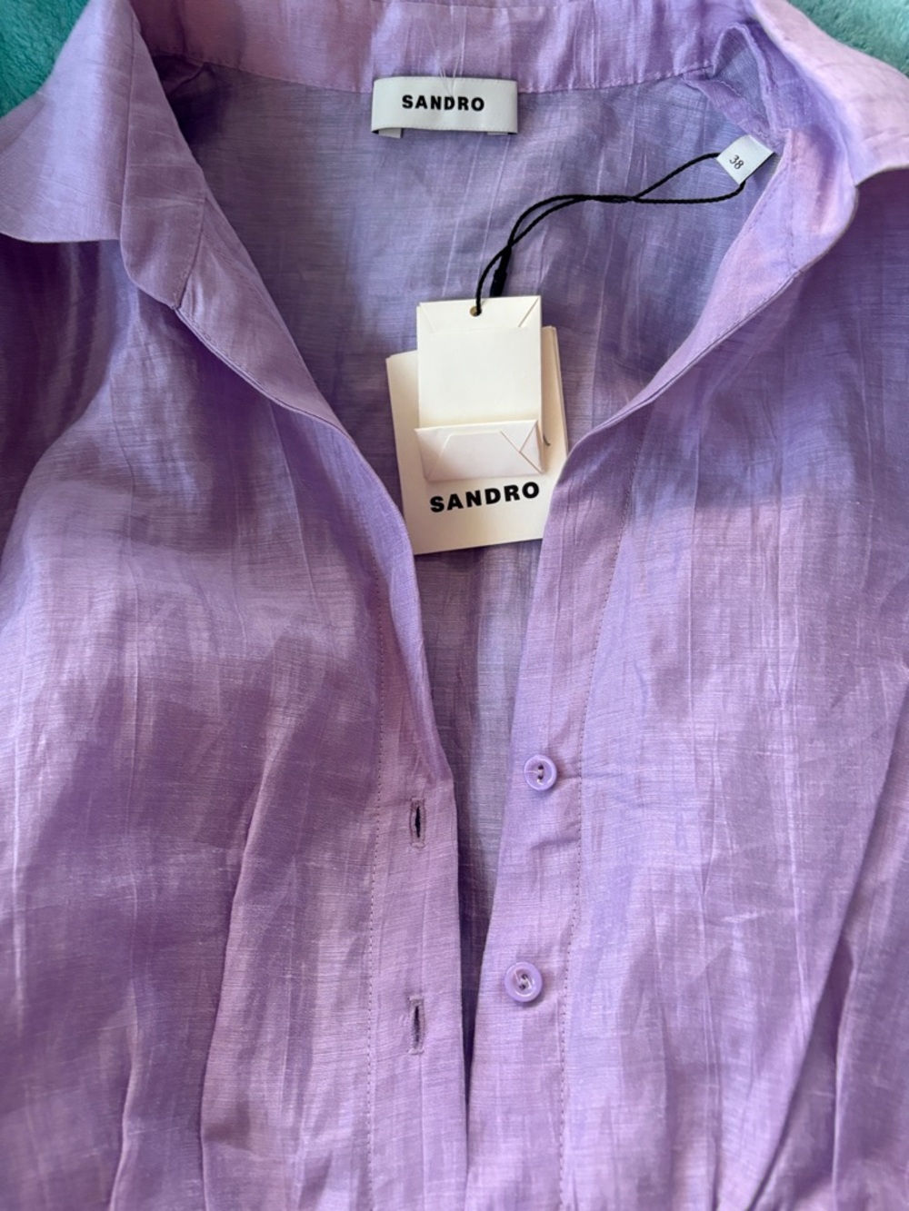 Sandro Lavender Cropped Bodice Mini Shirt Dress size 38 - Picture 9 of 10